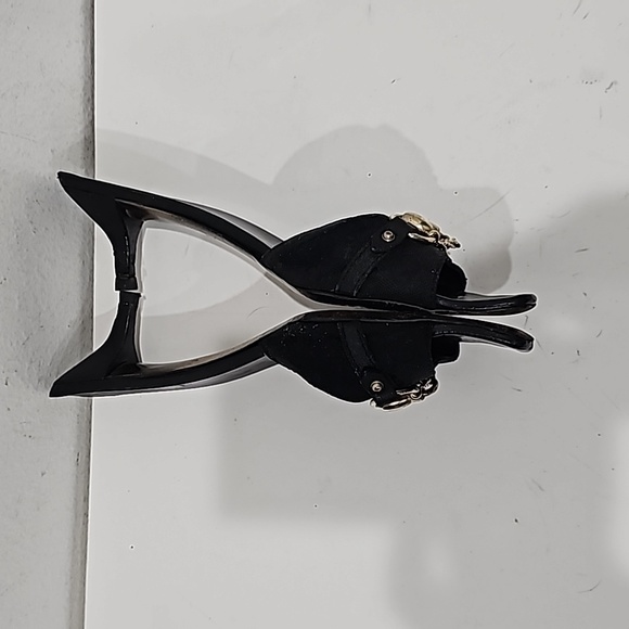 Gucci Black Canvas with Green Leather Horsebit Slide Sandals Size 9B - Picture 4 of 8